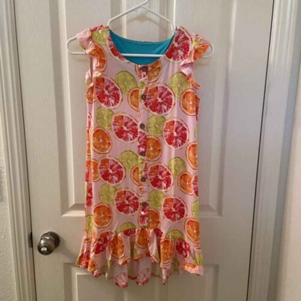 Posh Peanut Citrine Ruffled Cap Sleeve Henley Hi-Low Dress Girls Size 9 NWT
